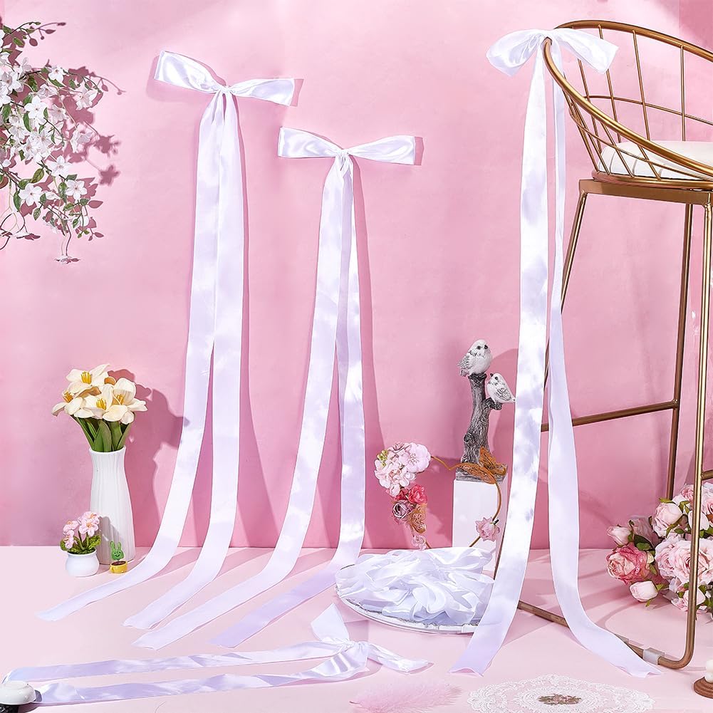 OLYCRAFT Large Ivory Satin Wedding Ribbon Bows - 50Pcs Chair Decorations for Bridal Showers & Ceremonies | 9.8 x 45.3 Inch