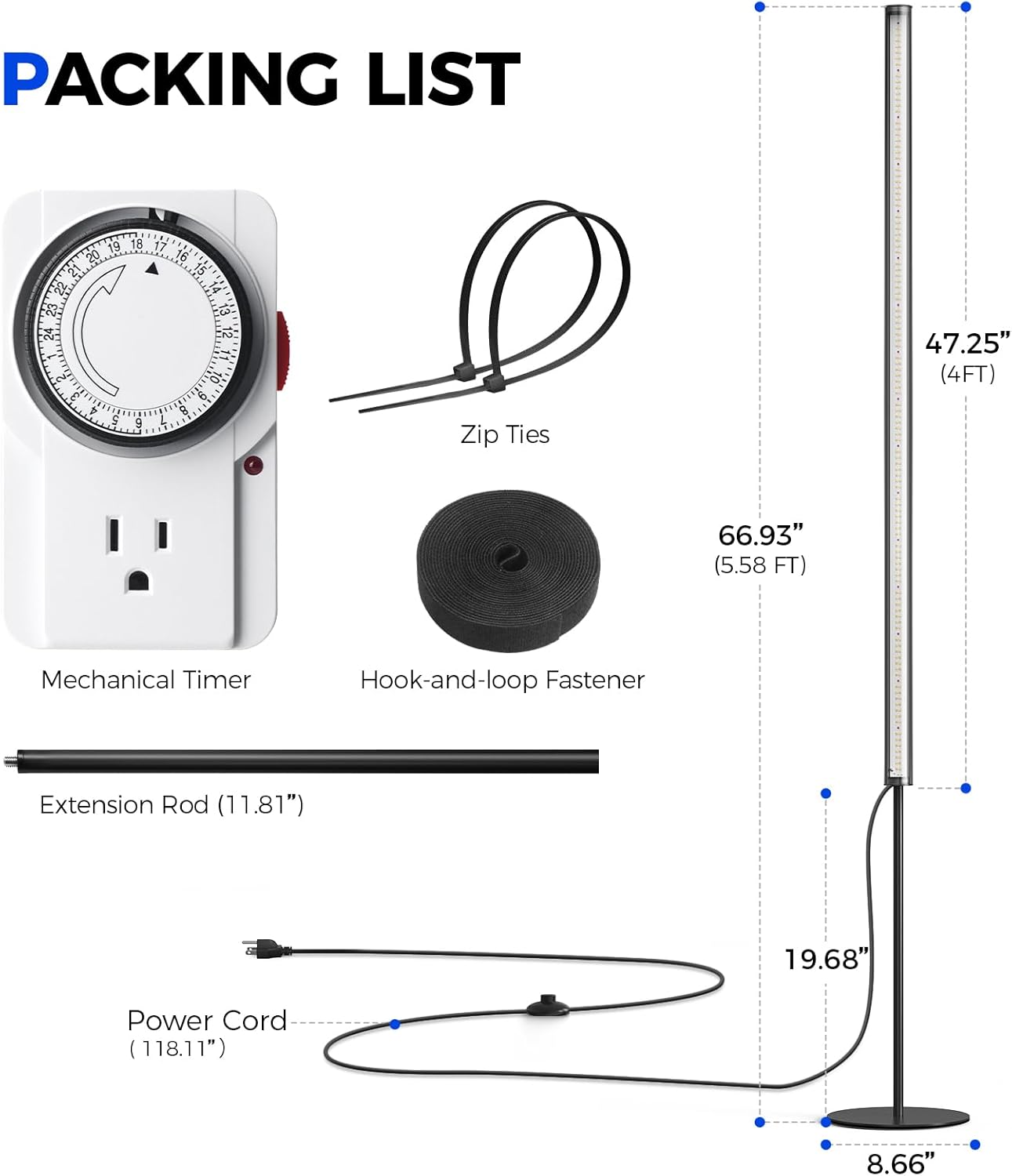 Barrina T1S Grow Light - Adjustable Height 5FT-5.6FT | 65W Full Spectrum Indoor Plant Lighting