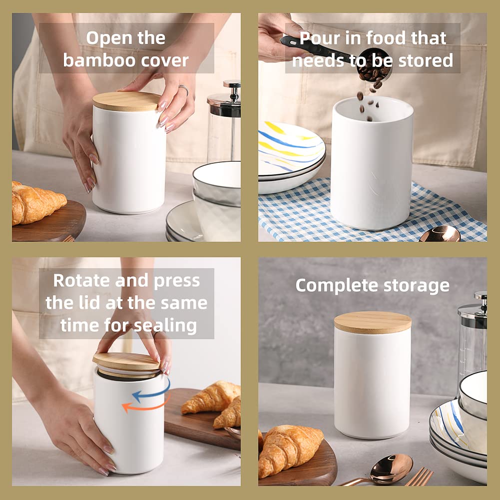 Sweejar Kitchen Canisters Ceramic Food Storage Jar Set, Stackable Containers with Airtight Seal Wooden Lid for Serving Ground Coffee, Tea, Herbs, Grains, Sugar, Salt - Set of 4 (Pink)