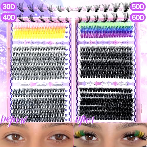 Holipet 680 Pcs Lash Clusters Kit with Glue, Tweezer & Brush - 9-18mm Wispy Manga Eyelash Extensions