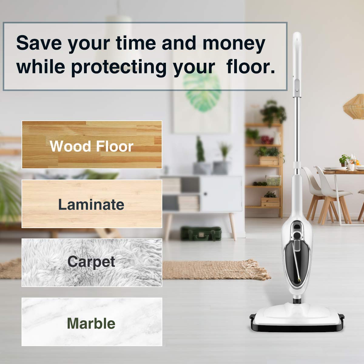 Steam Mop for Hardwood Cleaning, Steam Cleaner, Multipurpose Adapter Accessories, Floor Steamer, Lightweight, 20ft Power Cord, 2 Pads, 1200W, 300ml Water Capacity, 18 Secs Heat Up by Sandoo, SC1050