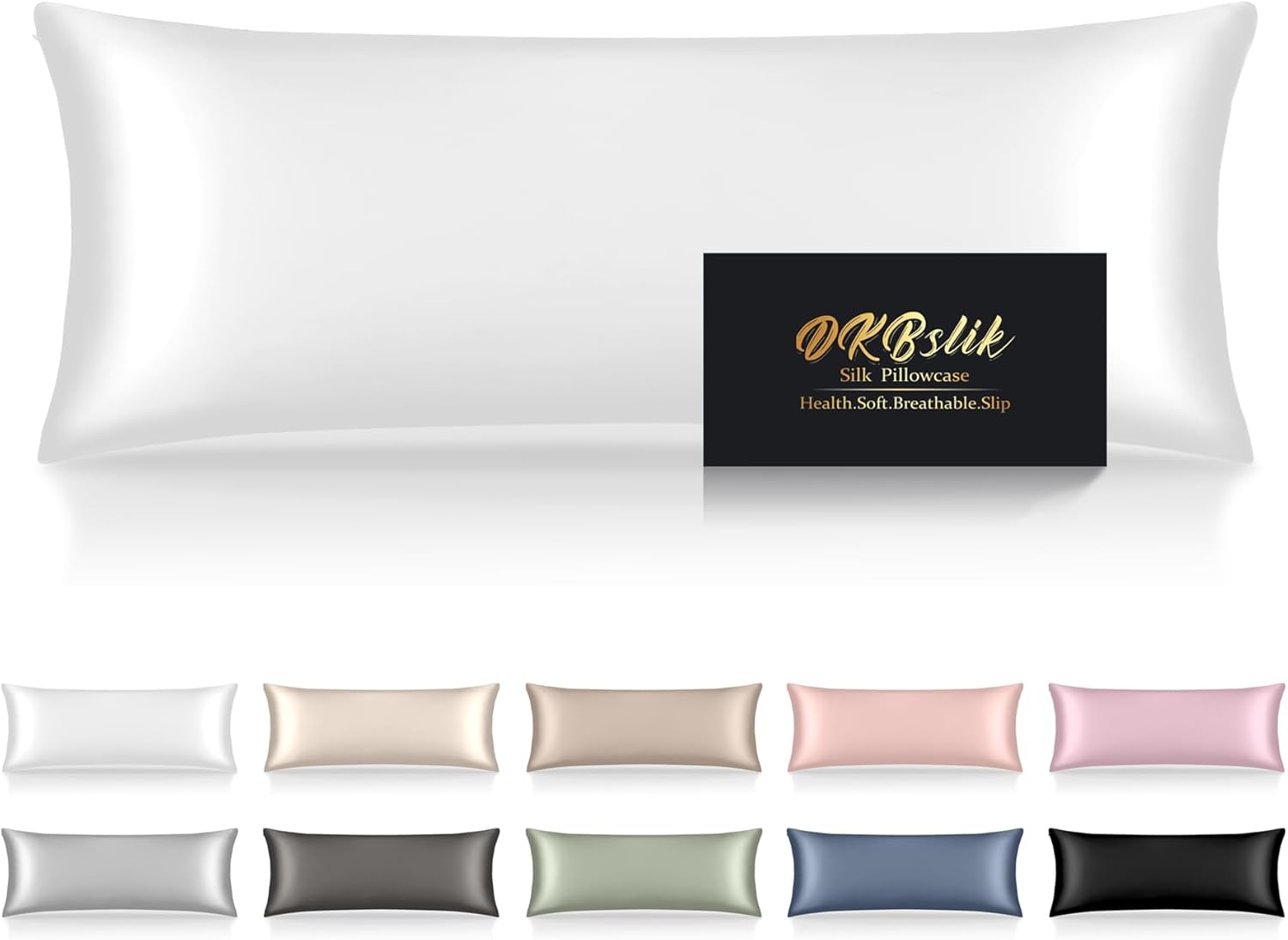 Mulberry Silk Body Pillow Case by Skiennix - Smooth, Cooling, Anti-Acne Zipper Cover | 20x54 Inches, White