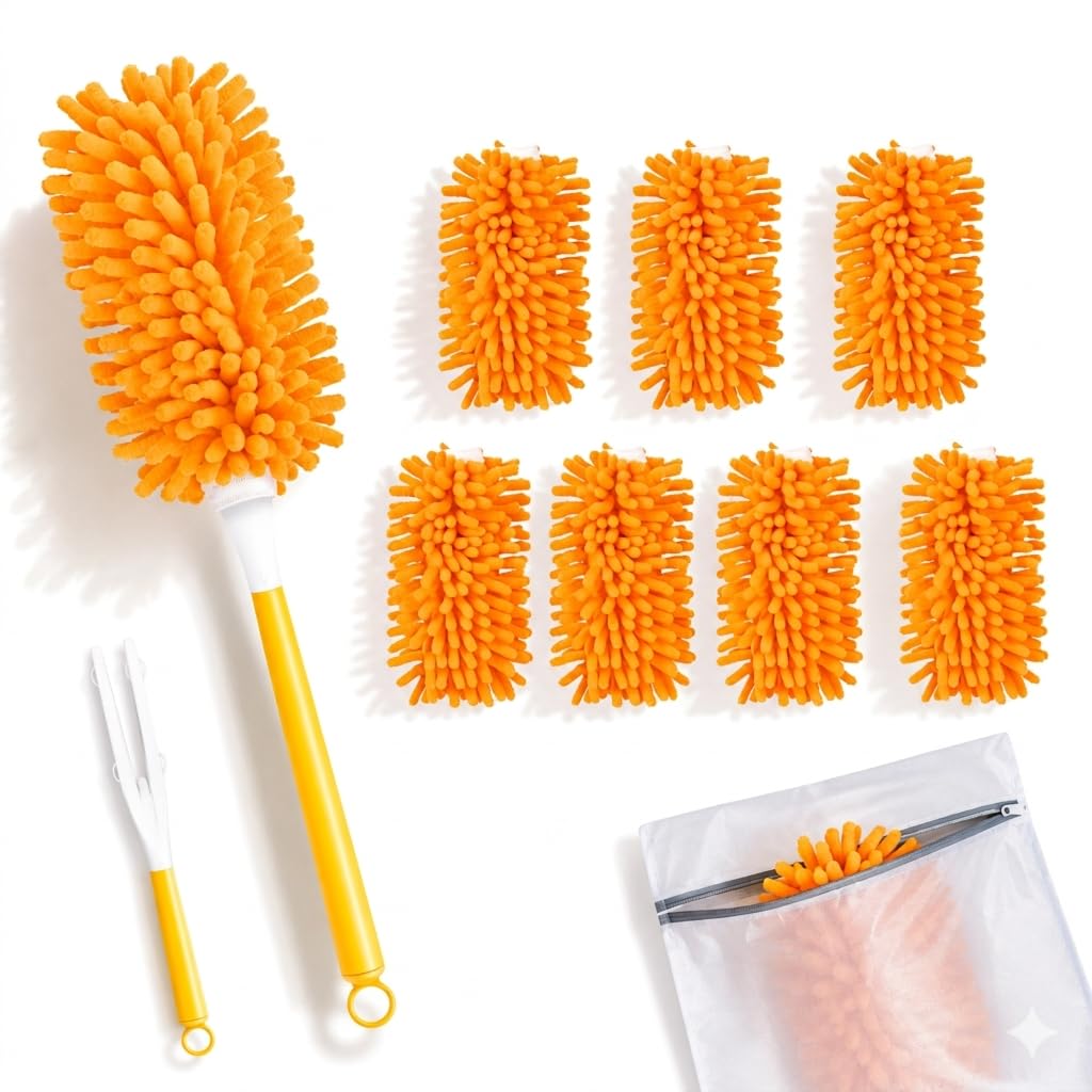 LOVECO 8 Pack Dusters for Swiffer - Reusable Duster Refill Compatible with Swiffer, 360 Heavy Duty Dusters Refills (Include 1 Handle & Laundry Bag)
