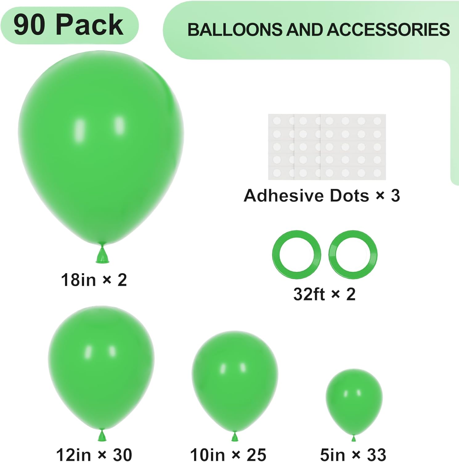 Voircoloria Green Balloon Garland Kit - 90 Pack of 18/12/10/5 Inch Balloons for Celebrations & Events