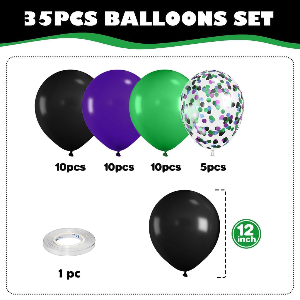 Purple Green Black Balloons, Monster Truck Balloon,12 Inch Green Dark Purple Balloons for Boys 3rd 4th 5th Boys Baby Shower Race Car Theme Truck Theme Birthday Party Decorations