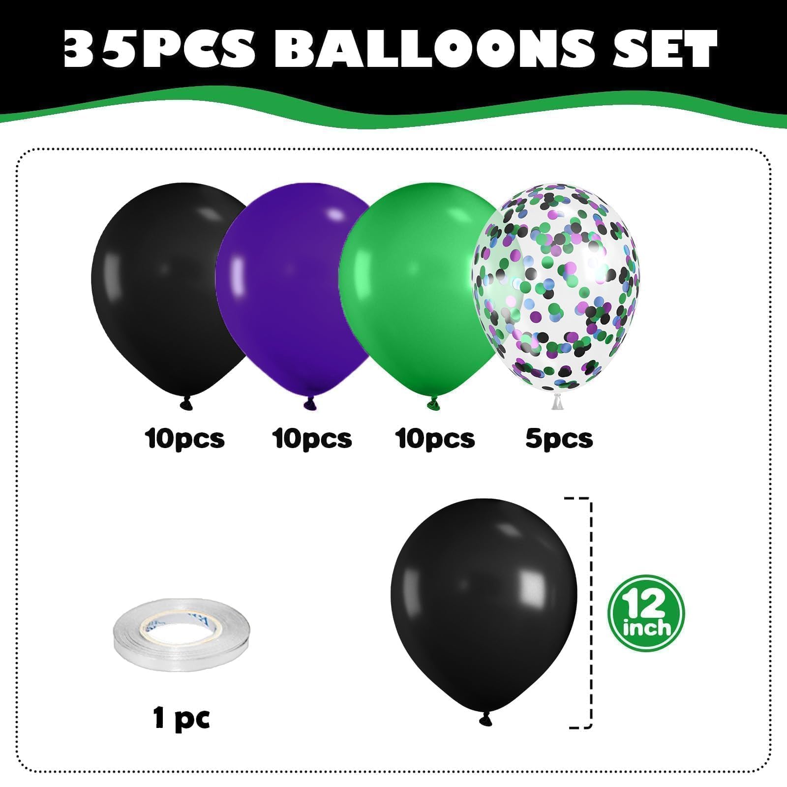 Purple Green Black Balloons, Monster Truck Balloon,12 Inch Green Dark Purple Balloons for Boys 3rd 4th 5th Boys Baby Shower Race Car Theme Truck Theme Birthday Party Decorations
