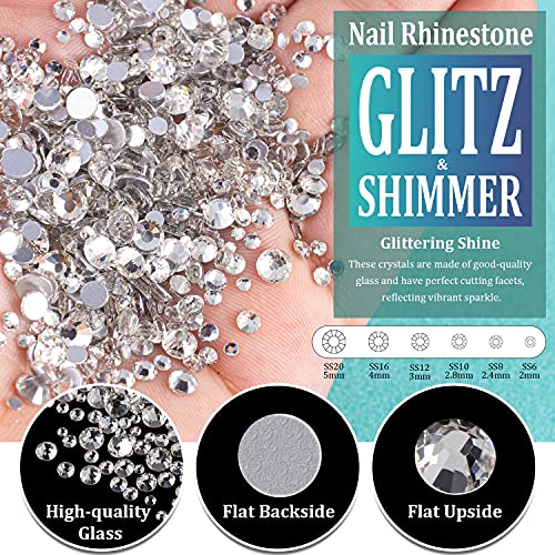 BELLEBOOST Glass Nail Rhinestones Kit with Pickup Pen and Tweezer Tools