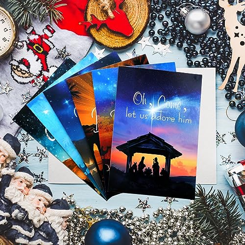 Religious Christmas Cards Set with Envelopes, Nativity Theme, 80 Pack, 7.5 x 5.1 Inches