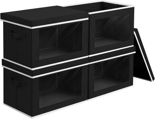 Homsorout Storage Bins - 4 Pack Large Fabric Storage Cubes with Lids & Handles | Black Organizing Solution