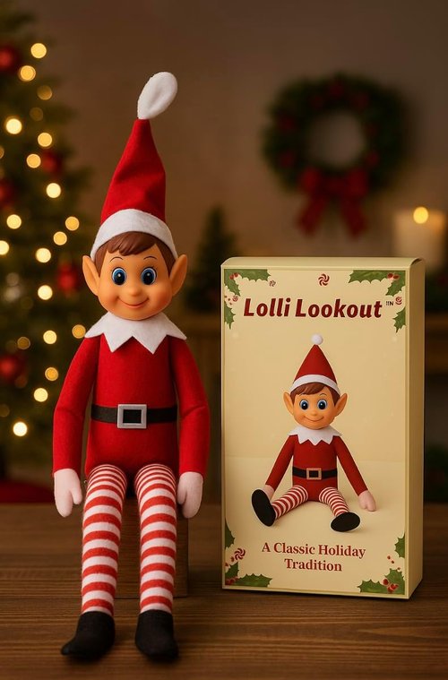 Lolli Lookout™ Holiday Elf - 14” Nostalgic Christmas Decoration in Gift Box | Festive Shelf Sitter Décor