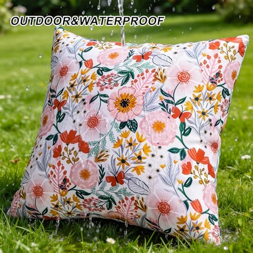 20x20 Waterproof Floral Outdoor Pillow Covers - Set of 2