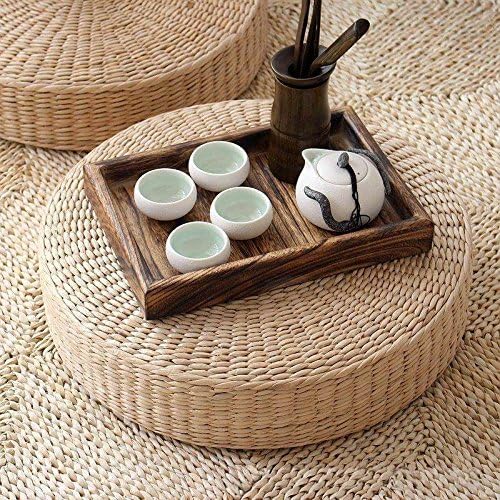 MAHAO 2 Pack Japanese Style Handcrafted Eco-Friendly Padded Knitted Straw Flat Seat Cushion,Hand Woven Tatami Floor Cushion Corn Maize Husk (2 Pack 19.7x4.3)
