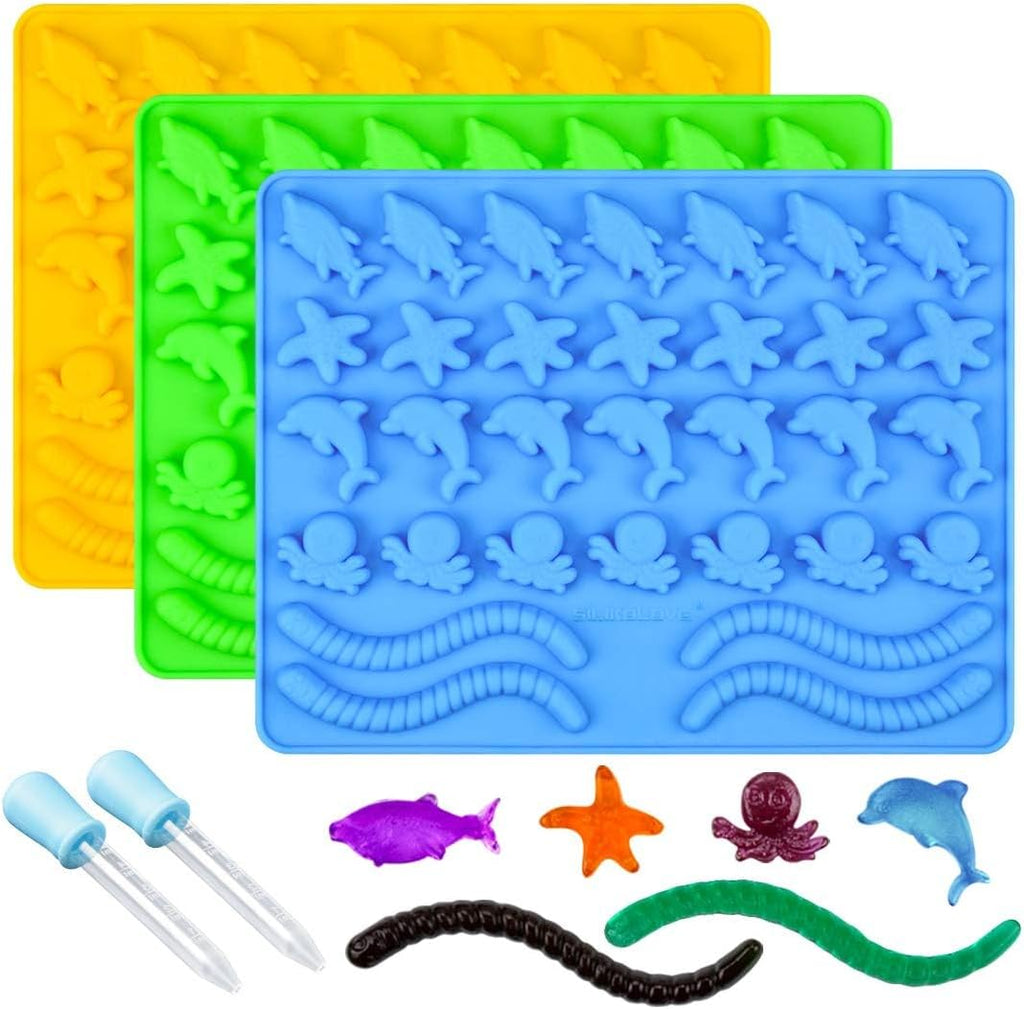 Silicone Gummy Molds by [Brand Name] - Fun Ocean Shapes Including Worms, Starfish, Dolphins & More | Pack of 3