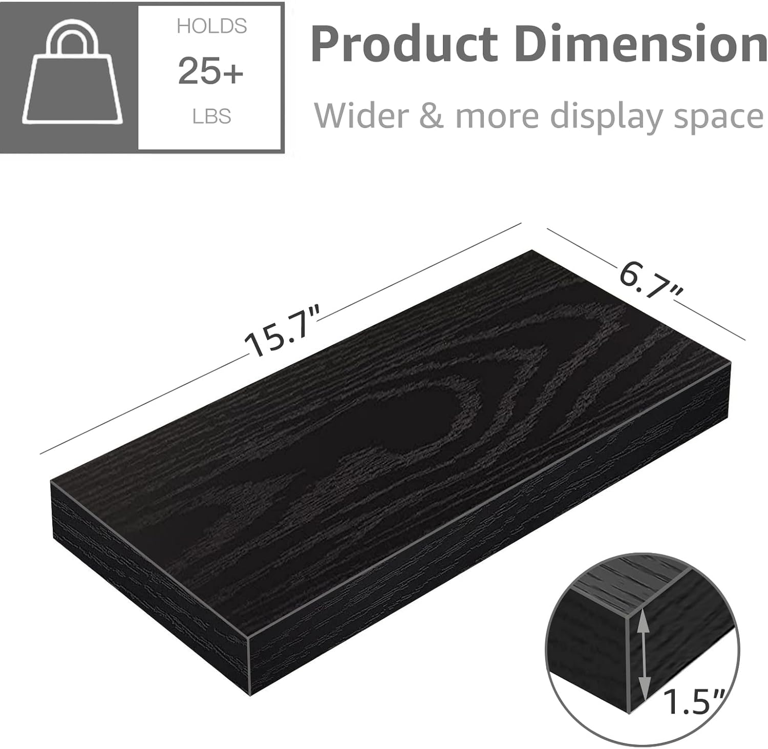 QEEIG Floating Shelves - Stylish Wall Storage for Bathroom, Bedroom & Kitchen - Set of 4, 16 Inch, Black