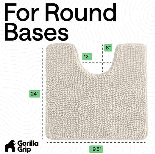 Gorilla Grip Plush Bath Rug Mat - Absorbent Shaggy Chenille for Oval Toilets - Soft Ivory Microfiber, Machine Washable