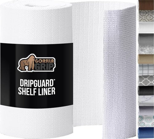 GORILLA GRIP DripGuard Shelf Liner, Non-Adhesive Drawer and Kitchen Cabinet Protector, 20x240 Inch, Strong Grip Slip Resistant Underside, Smooth Surface Liners for Cabinets, Bathrooms, Closets, White