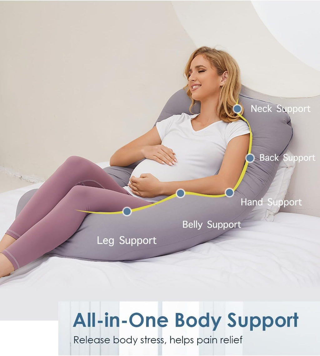 ZZZhen G-Shaped Pregnancy Pillow - 56 Inch Maternity Support with Grey Microfiber Cover for Comfort