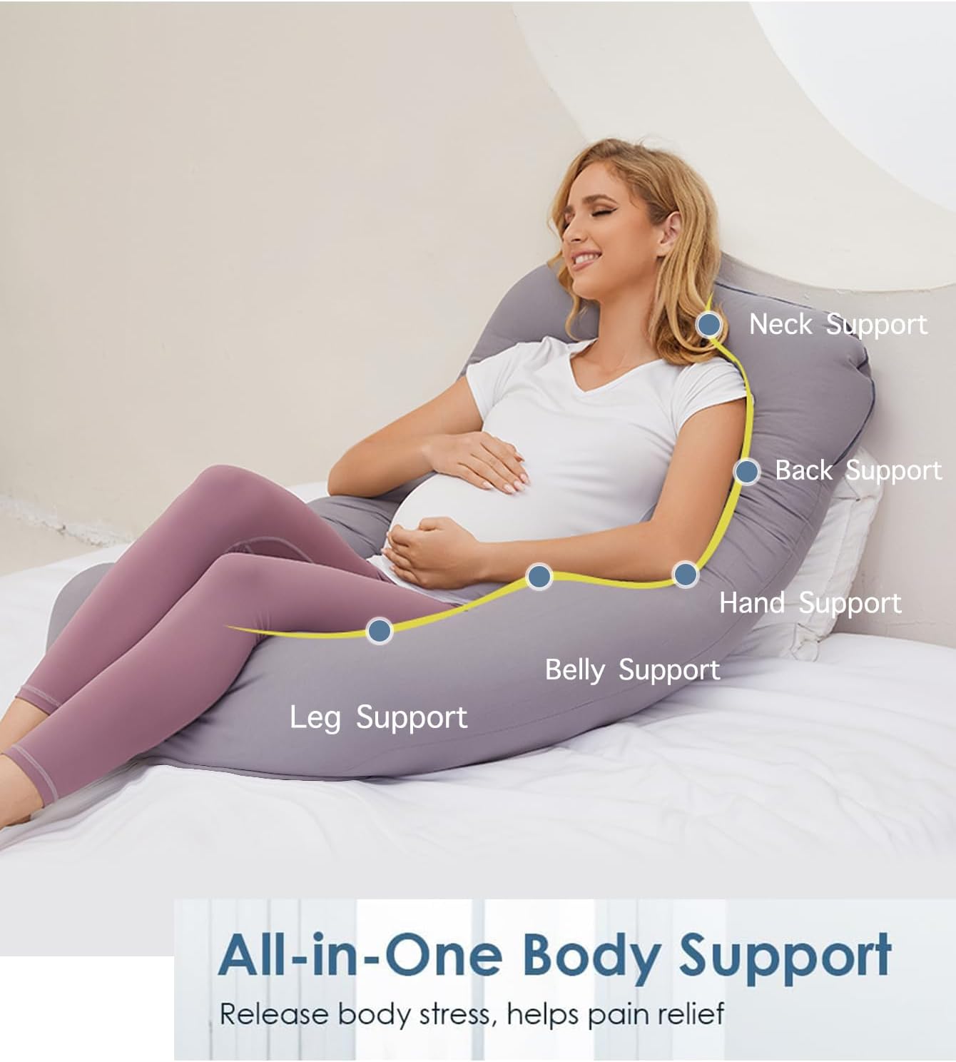 ZZZhen G-Shaped Pregnancy Pillow - 56 Inch Maternity Support with Grey Microfiber Cover for Comfort