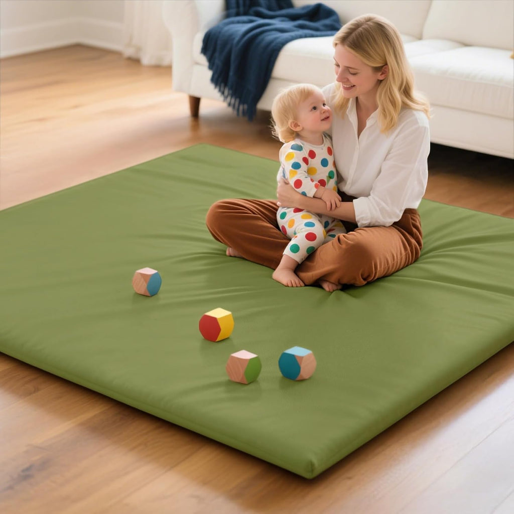 Mallify Baby Play Mat - Thick, Soft, Non-Toxic Vegan Leather | Waterproof Foam, 50x50, Green