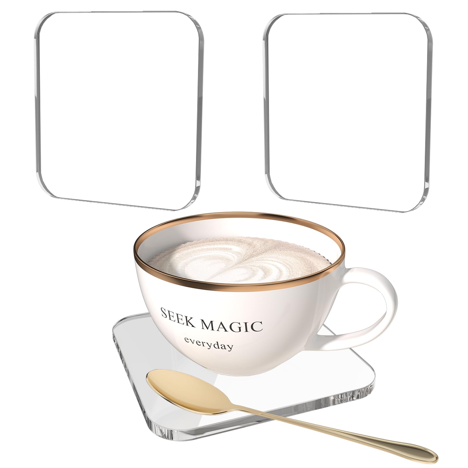 2 PCS Acrylic Coasters, Aesthetic Drink Coaster for Coffee Table, Clear Heat-Resistant Decorative Plates for Home Office Desk, Scratch-Proof Cup Protector for Kitchen Bar (Square 4'' 2 Pcs)