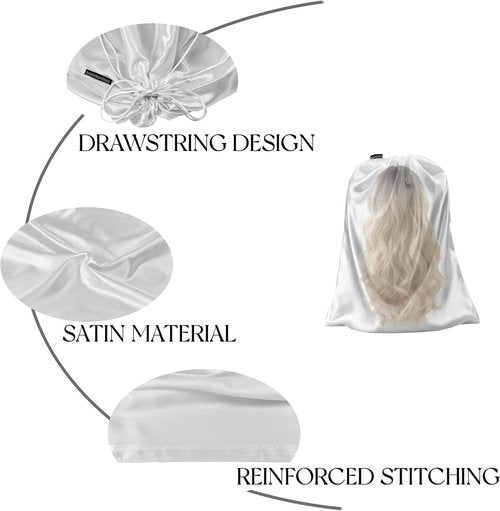 GONGKANGYUAN Satin Wig Bags - 12 Pcs Soft Silk Pouches with Drawstring for Hair Extensions | White