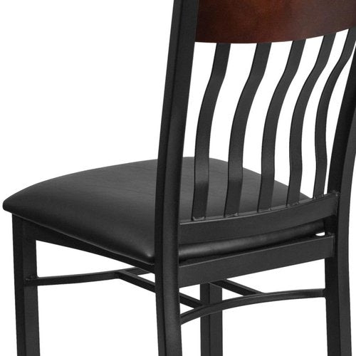Flash Furniture Eclipse Series Vertical Back Black Metal and Walnut Wood Restaurant Chair with Black Vinyl Seat