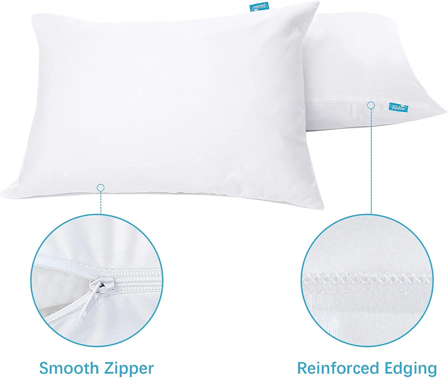 Skiennix Pillow Protector - 100% Waterproof & Noiseless Zipper Cover | Standard Size 20 x 26 Inches, 2 Pack