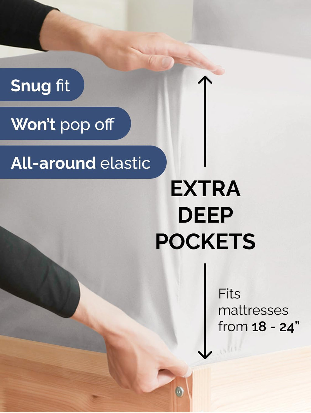 Skiennix Extra Deep Queen Sheet Set - 6 Piece Breathable Cooling Bedding - Soft Wrinkle-Free French Grey