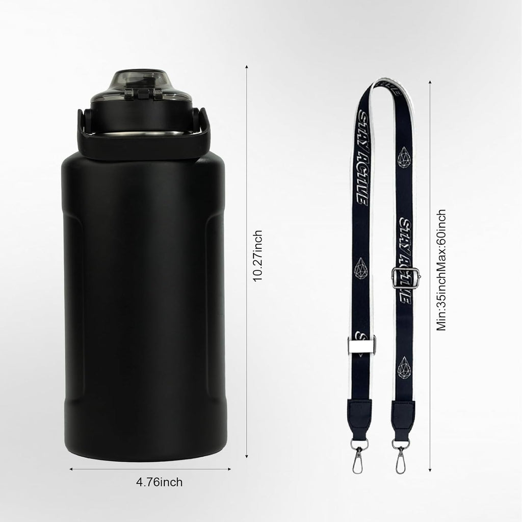 Skiennix 64oz Half Gallon Insulated Stainless Steel Water Bottle - 48H Cold & 24H Hot, Black