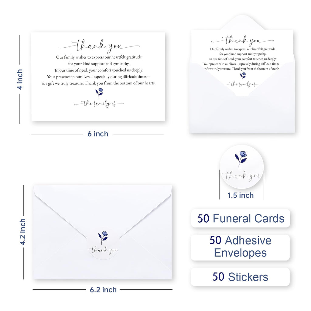 Slyitokbhr Thank You cards for Funeral with Envelopes Message Inside, 50 Pack 4×6 Inch Sympathy Thank You Cards After Funeral Notes