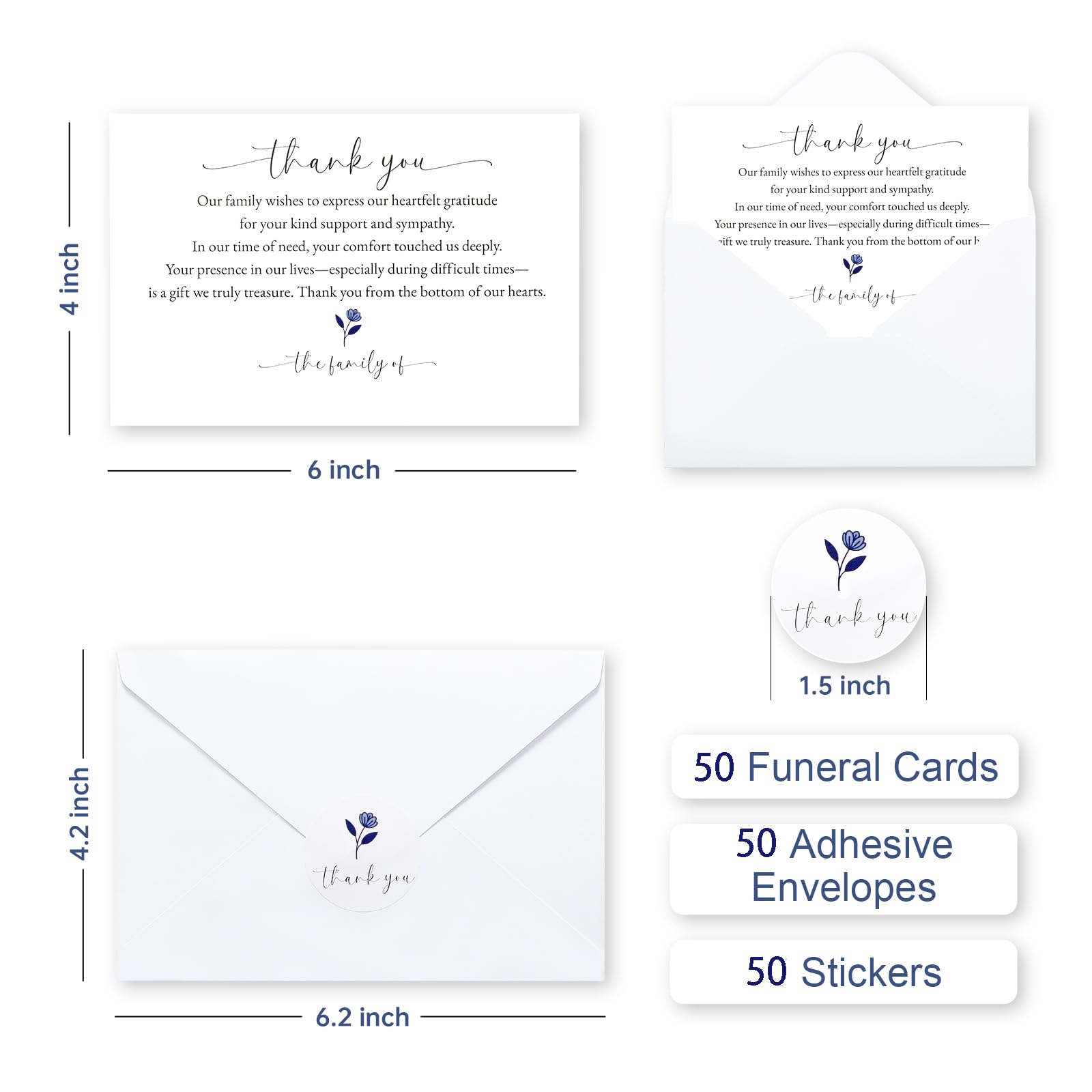 Slyitokbhr Thank You cards for Funeral with Envelopes Message Inside, 50 Pack 4×6 Inch Sympathy Thank You Cards After Funeral Notes