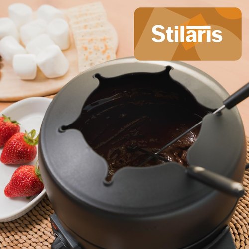 Electric Fondue Pot Set - 2-Liters Black Electric Pot with 6 Stainless Steel Fork - Temperature Control Ideal for Cheese, Caramel, Chocolate - Non-stick and Dishwasher Safe Fondue Pot Set by Stilaris