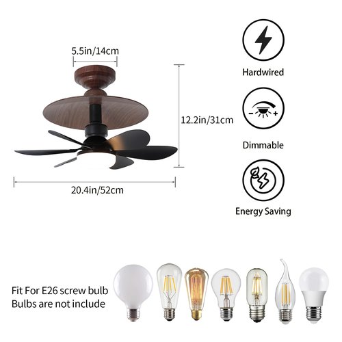 LFKPTAO 20.4" Intelligent Ceiling Fan light 3-Color 3000 K-6500 K, Fan light With light Suitable For living Room, Terrace, Kitchen and Bathroom lighting Kit