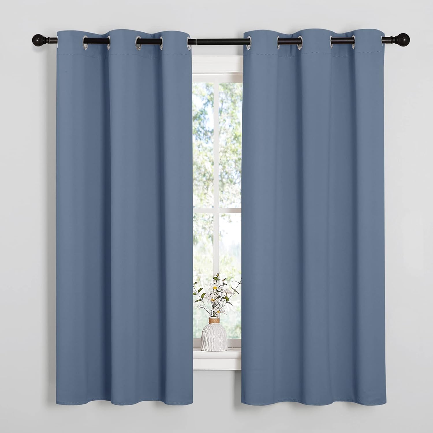 NICETOWN Thermal Insulated Blackout Curtain Panels - Solid Stone Blue, 42" x 63", 1 Pair