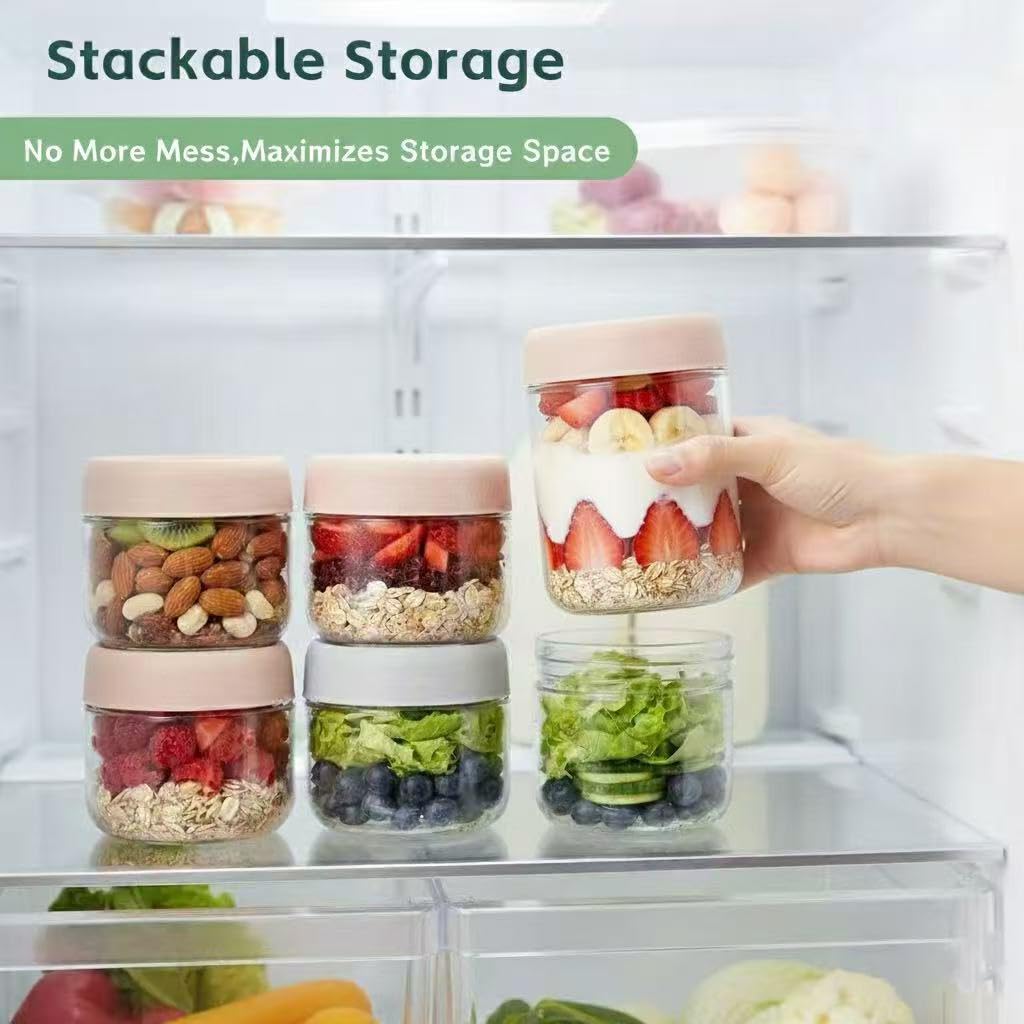 DMuuuDM 2 Pack Glass Overnight Oats Containers with Lids,Stackable Wide Mouth Mason Glass Jars with Airtight Seal Lids,Food Storage Jars for Meal Prep,Yogurt Parfaits,Meal Prep,Pudding,Spices (16 Oz)
