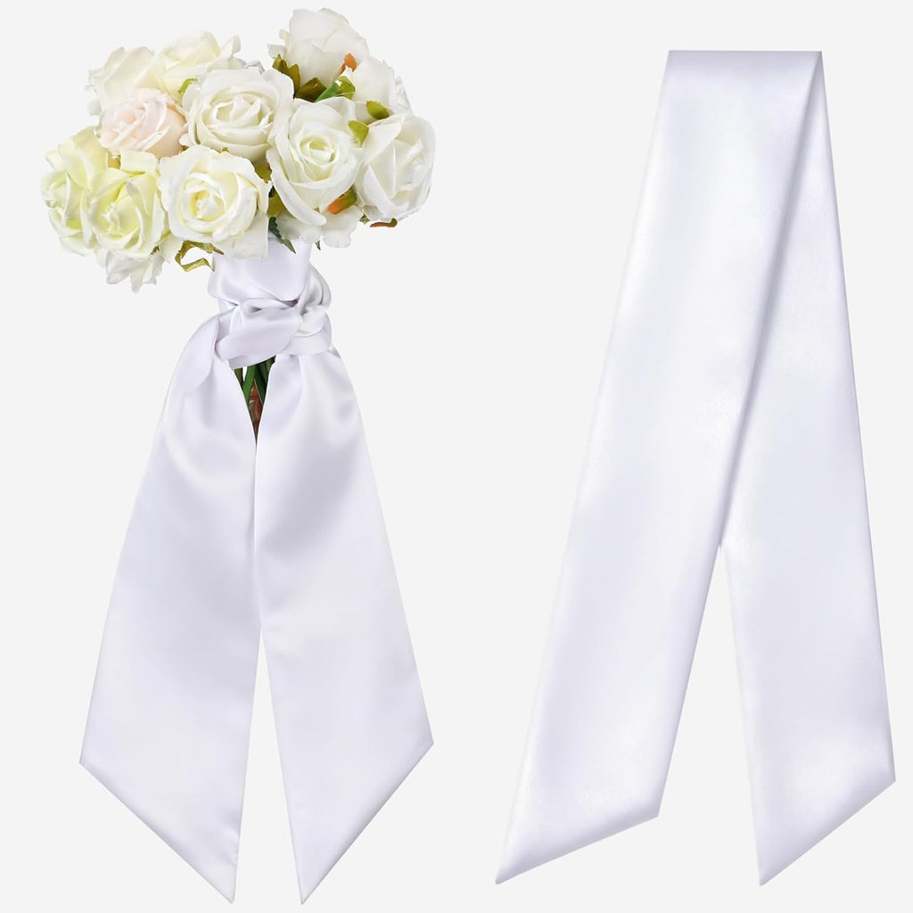 VitalCozy Wedding Bouquet Sash - Elegant Satin Plain White Wreath for Indoor/Outdoor Decor