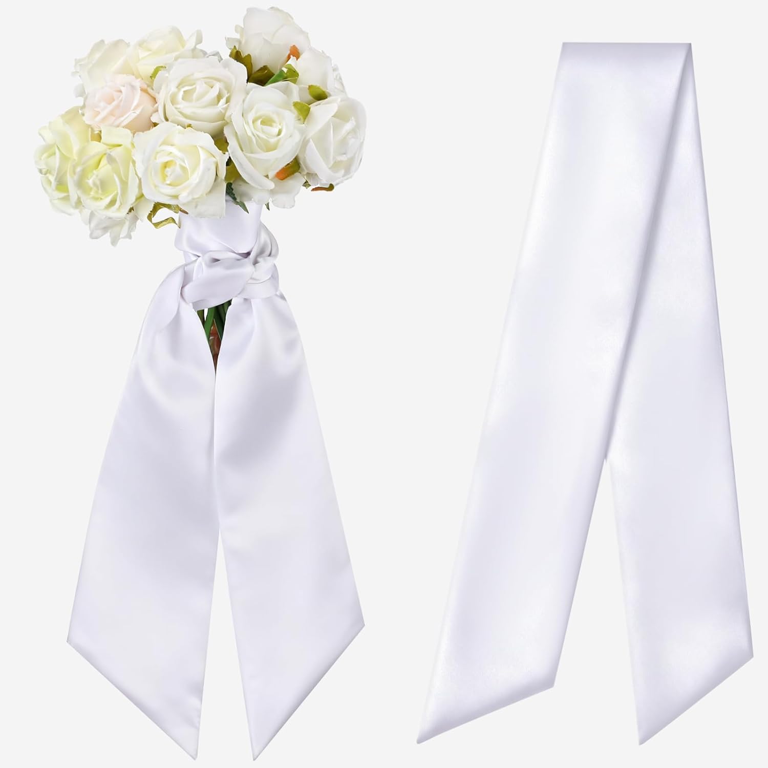 VitalCozy Wedding Bouquet Sash - Elegant Satin Plain White Wreath for Indoor/Outdoor Decor
