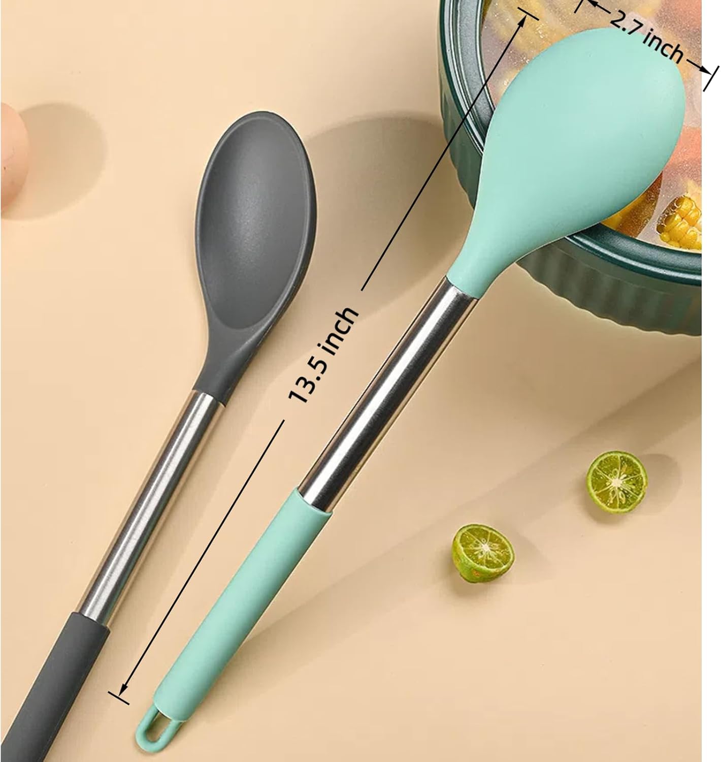 Silicone Cooking Spoon Set by [Brand Name] - 3-Pack Heat Resistant 600°F Non-Stick Server Spoons | Large Stainless Steel Handles
