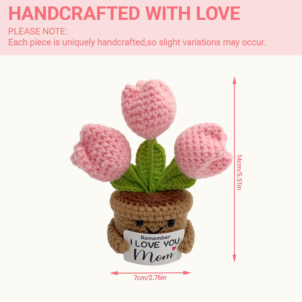 Fmcmly Mini Birthday Gifts for Mother, Remember I Love You MOM, Handmade Crochet Cute Tulip Flower, Gift for Mom from Daughter or Son