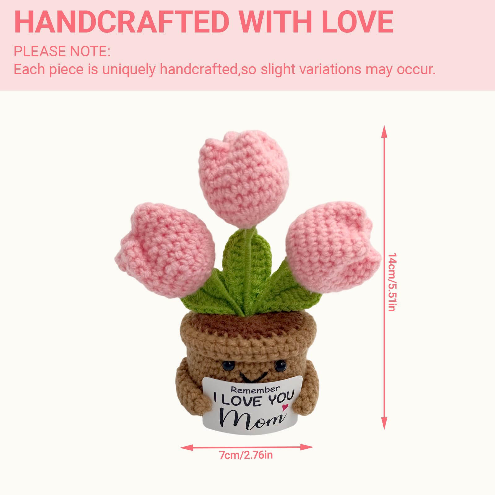 Fmcmly Mini Birthday Gifts for Mother, Remember I Love You MOM, Handmade Crochet Cute Tulip Flower, Gift for Mom from Daughter or Son
