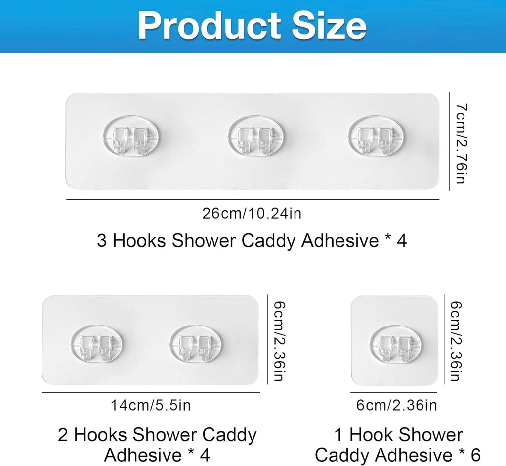Skiennix Shower Caddy Adhesive Hooks - Strong Waterproof Replacement for Organizers | 14 Pcs Mix
