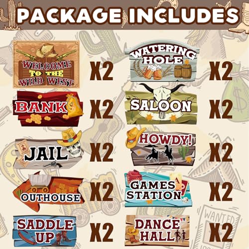 20 Western Party Decorations - Cowboy Theme Signs for Birthday
