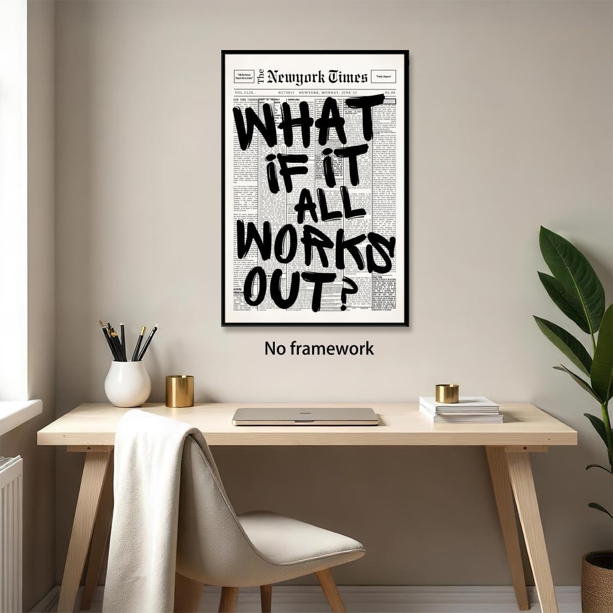 Trendy What If It All Works Out Poster - Black and White Inspirational Wall Art | Motivational Quote Print for Office or Bedroom - 16x24 Inch Unframed