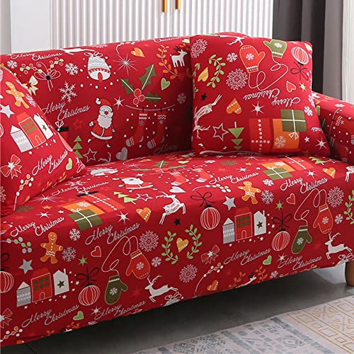 Christmas Sofa Cover Santa Claus Elastic 3 Seater Couch Protector - Red
