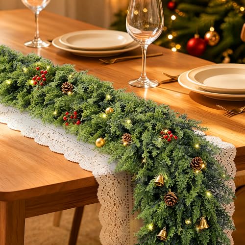 9FT Christmas Cedar Garland Real Touch Artificial Greenery 2 Pack