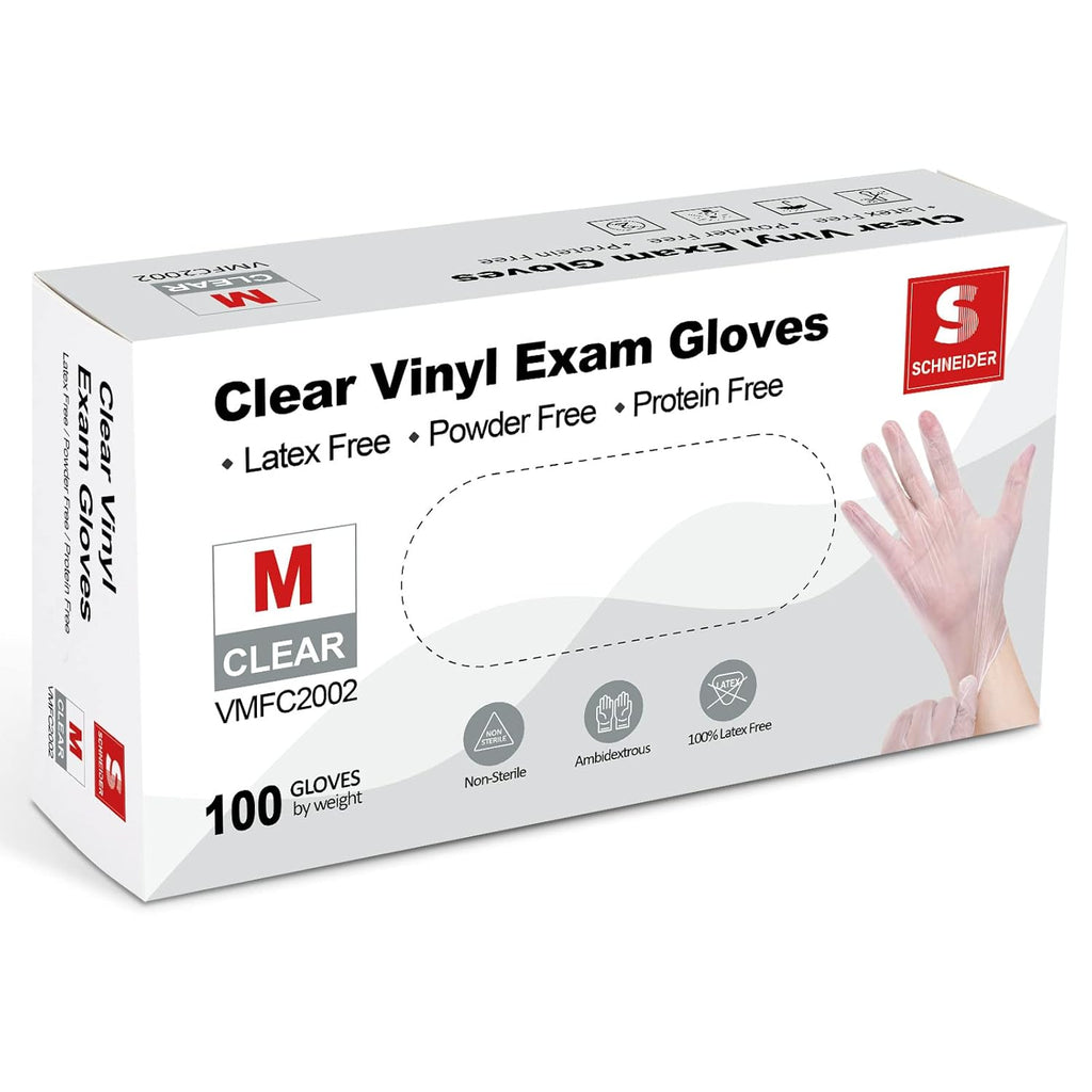 Vinyl Exam Gloves - 4 Mil Thickness, Medium Size, Black & Clear - 100-Count Boxes