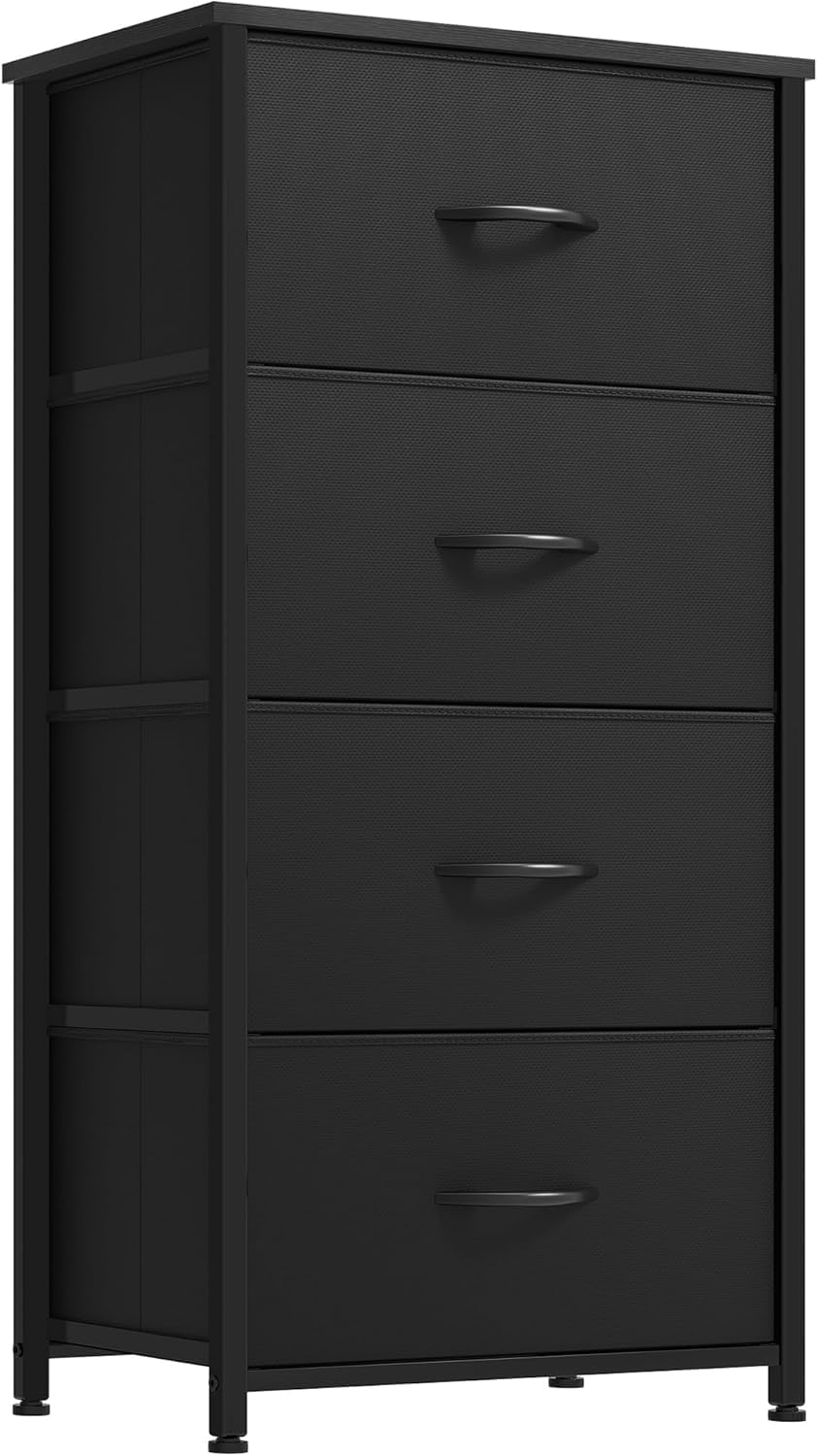 DWVO Storage Drawer with 4 Drawers - Pink Fabric Dressers, Dresser for Bedroom, Living Room, Closets - Sturdy Steel Frame, Wooden Top & Easy Pull Fabric Bins