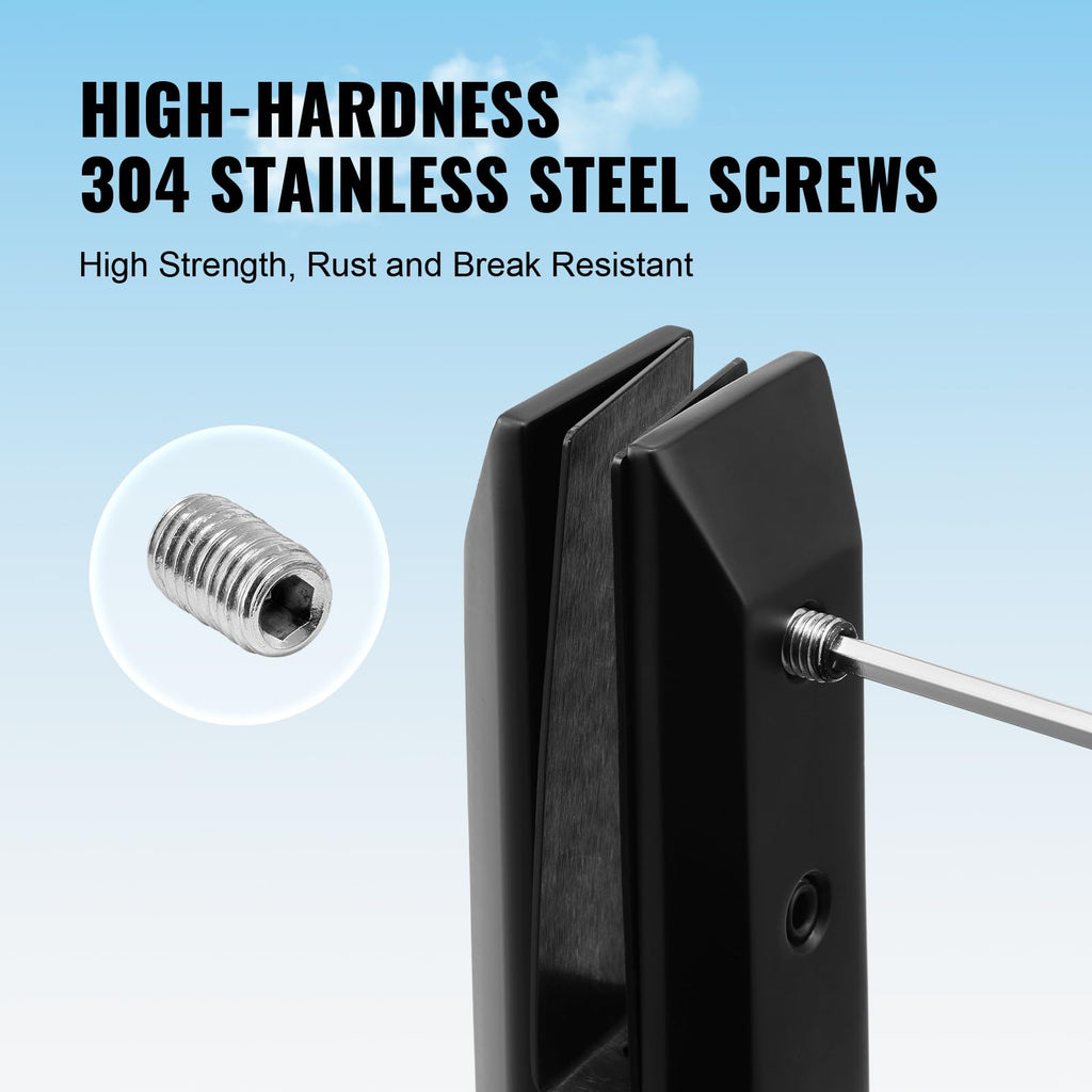 VEVOR Square Glass Railing Bracket - 4 PCS, 304 Stainless Steel, 5/16"-1/2" (8-12mm) Glass Clamp for Balcony, Garden, Deck, Stair