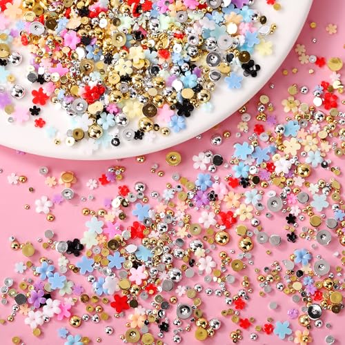 AIPULIDUO 4-Box AB Rhinestones & Pearls Nail Art Kit with Tweezers