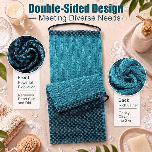 Chumia Exfoliating Washcloth Towel Set - 2 Dual-Textured Body Scrubbers with Handles